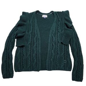 UNIVERSAL THREAD Cottagecore Cable Knit Ruffle Open Front Cardigan Green Small